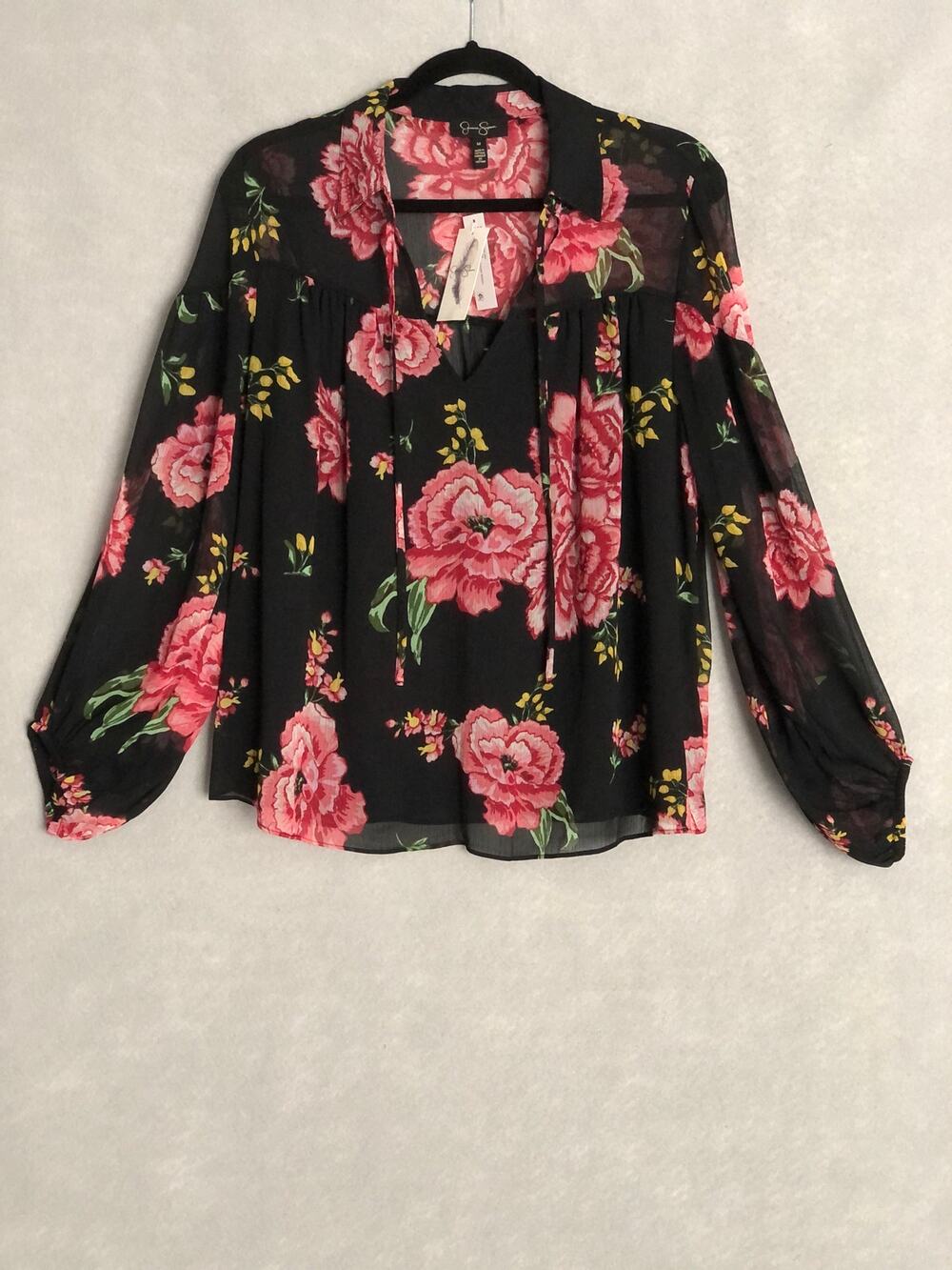 Jessica Simpson Floral Top Doris Sheer Long Sleeve Women's Medium NEW
